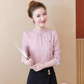 Sơ mi cổ trụ cúc lệch