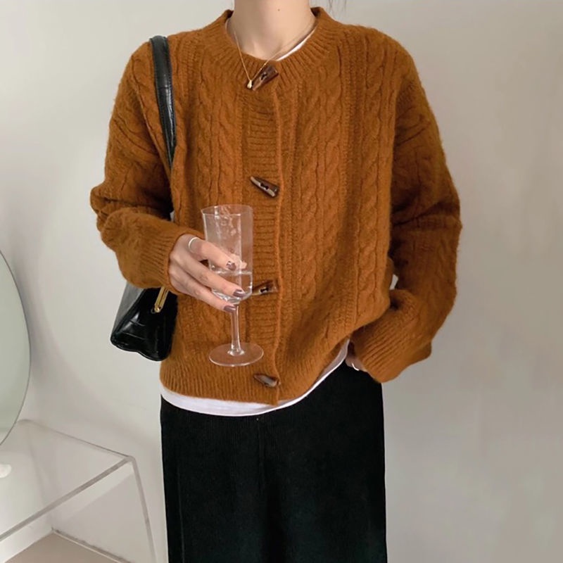Phiên bản Hàn Quốc  áo cardigan Áo Khoác Cardigan Cổ Tròn Tay Dài Dáng Rộng Màu Sắc Đơn Giản Phong Cách Hàn Quốc Cho Nữ 77