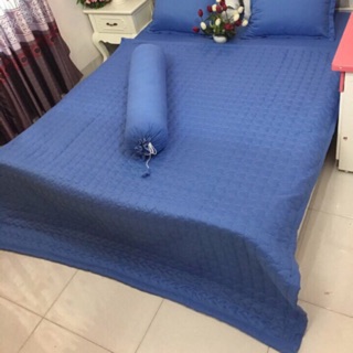 Set chăn ga gối trần bông m6*2m ga chun màu Xanh Dương
