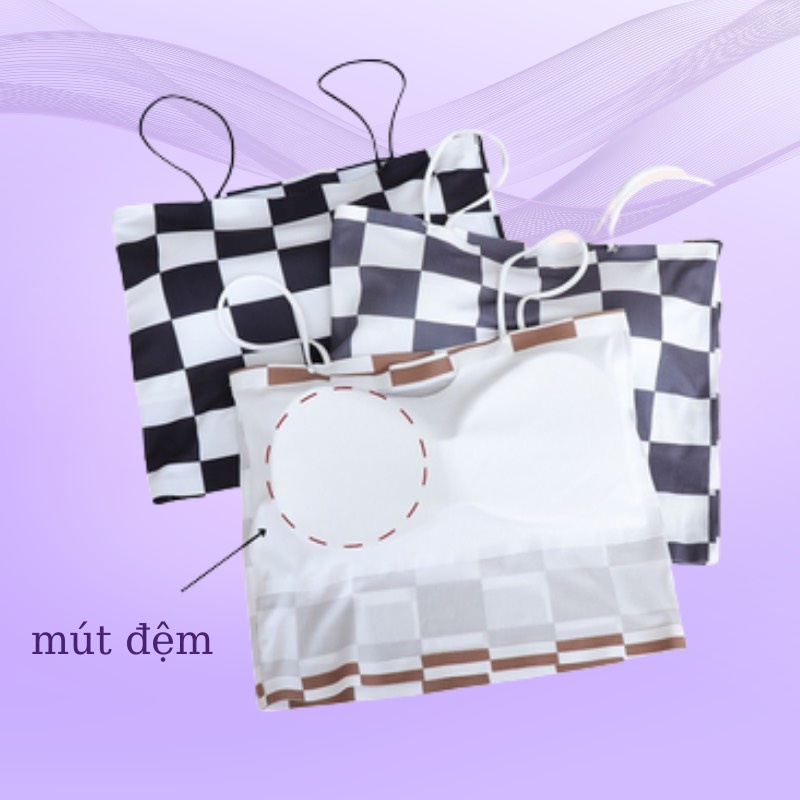Áo Lót Ngực Croptop Cotton Co Dãn Đệm Mỏng Họa Tiết Kẻ Ô Cá Tính DORIS - 608