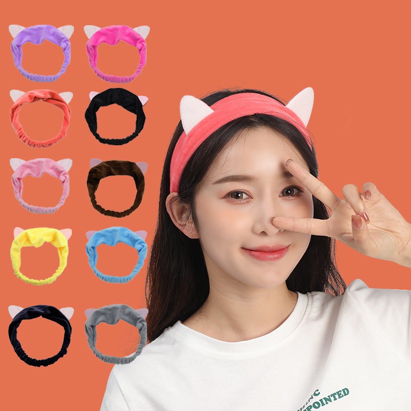 Băng đô tai mèo Hàn Quốc vải nhung mềm dùng khi trang điểm, rửa mặt và đắp mặt nạ 88264
