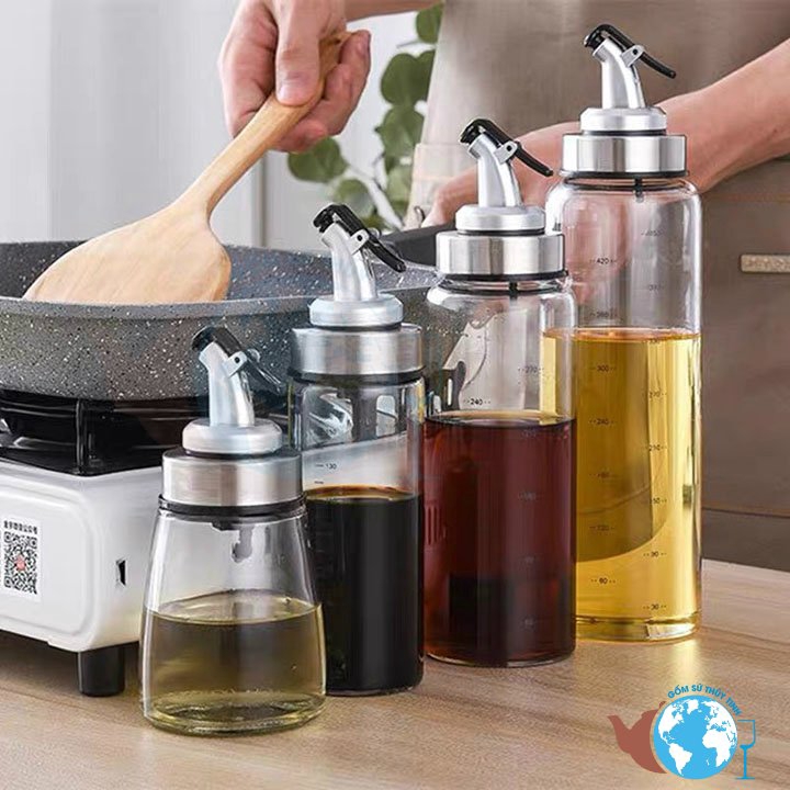 Bình, hũ đựng dầu ăn gia vị thủy tinh cao cấp 180 ml dáng LÙN có vòi chiết rót | BigBuy360 - bigbuy360.vn