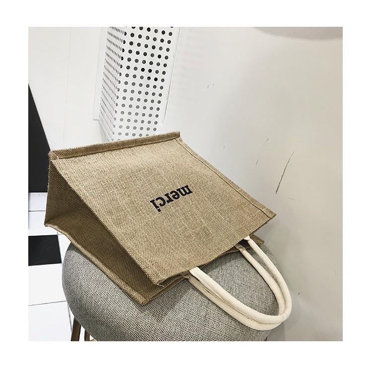 Túi Cói Merci Loại 1 Size To Vintage Đeo Vai, Đeo Chéo Đi Biển Màu Nâu Trơn