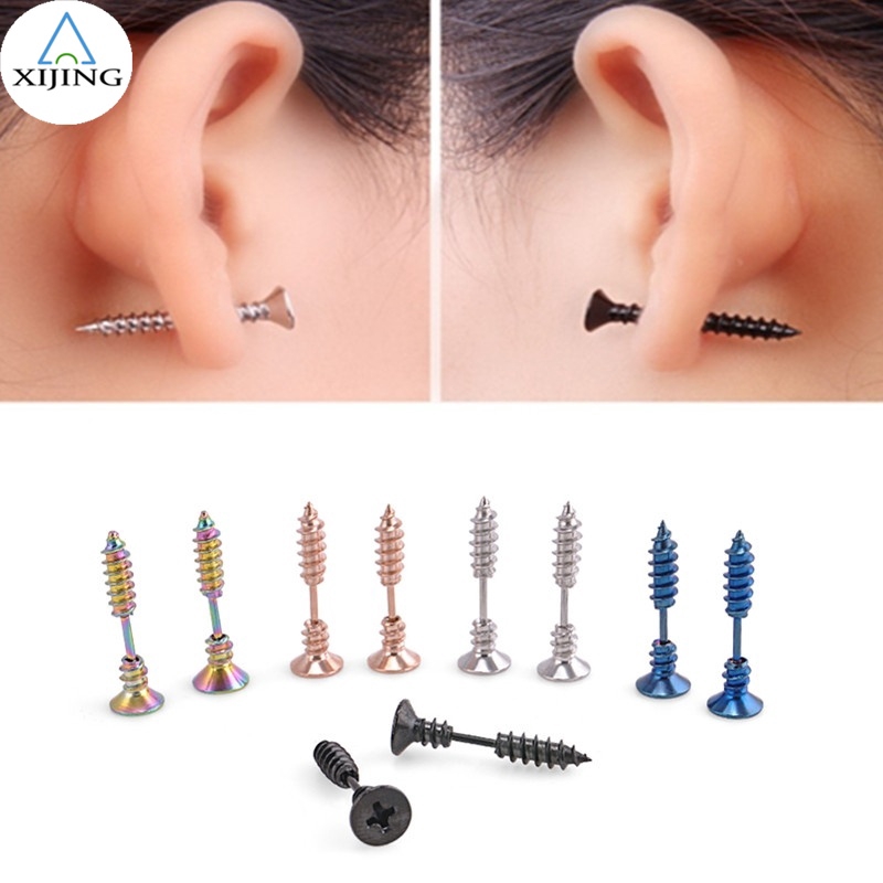 Đôi khuyên tai bằng thép không gỉ hình ốc vít cá tính