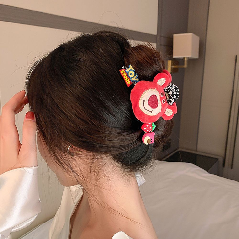 Kẹp tóc càng cua bằng vải acrylic hình gấu dâu tây hoạt hình phong cách Hàn Quốc dễ thương cho nữ