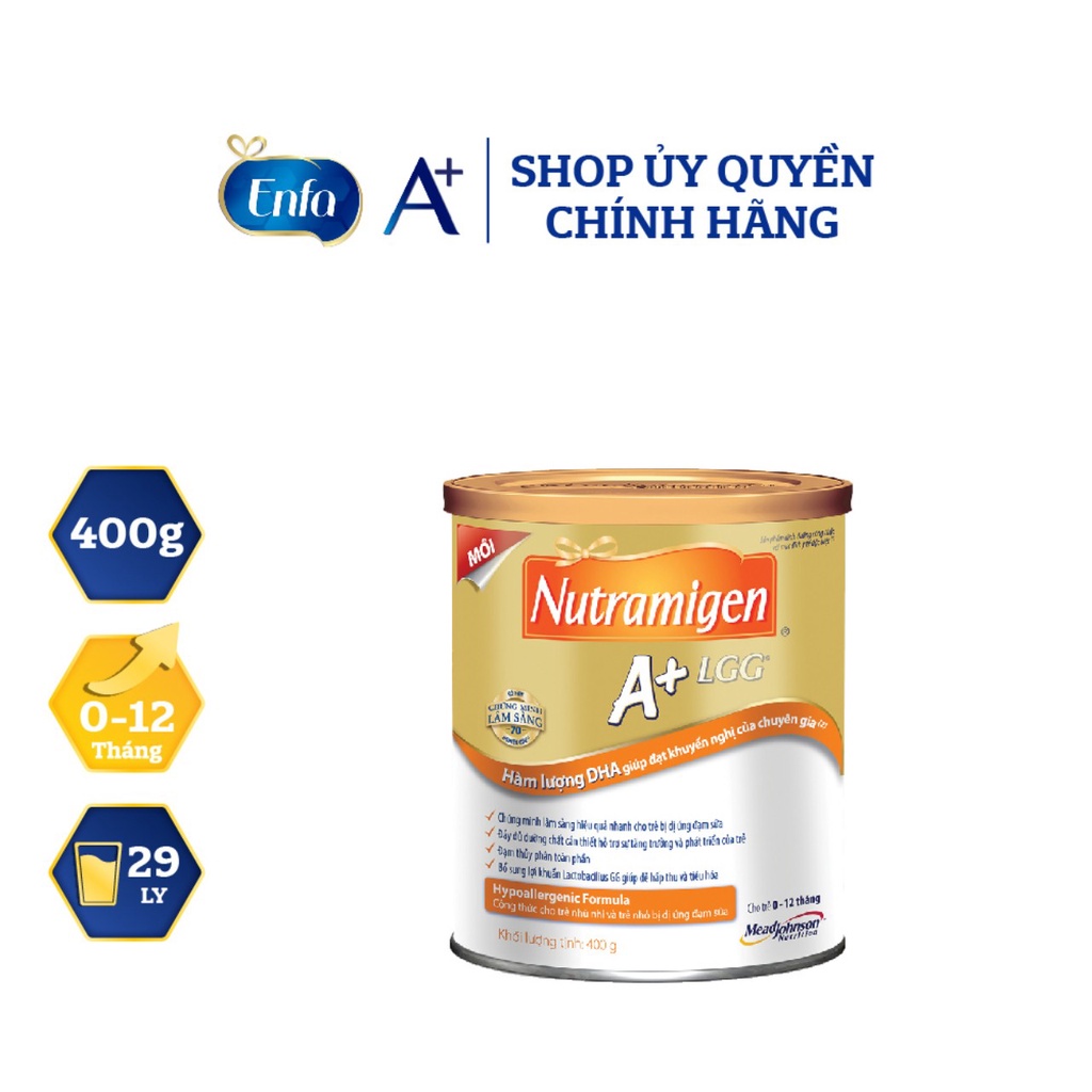 Sữa bột Mead johnson Nutramigen A+ LGG  hộp 400g công thức cho trẻ bị dị ứng đạm sữa bò