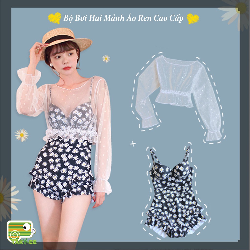 Đồ Bơi Nữ, Bikini Nữ Liền Thân Kèm Áo Ren Sang Chảnh Phong Cách Hàn Quốc