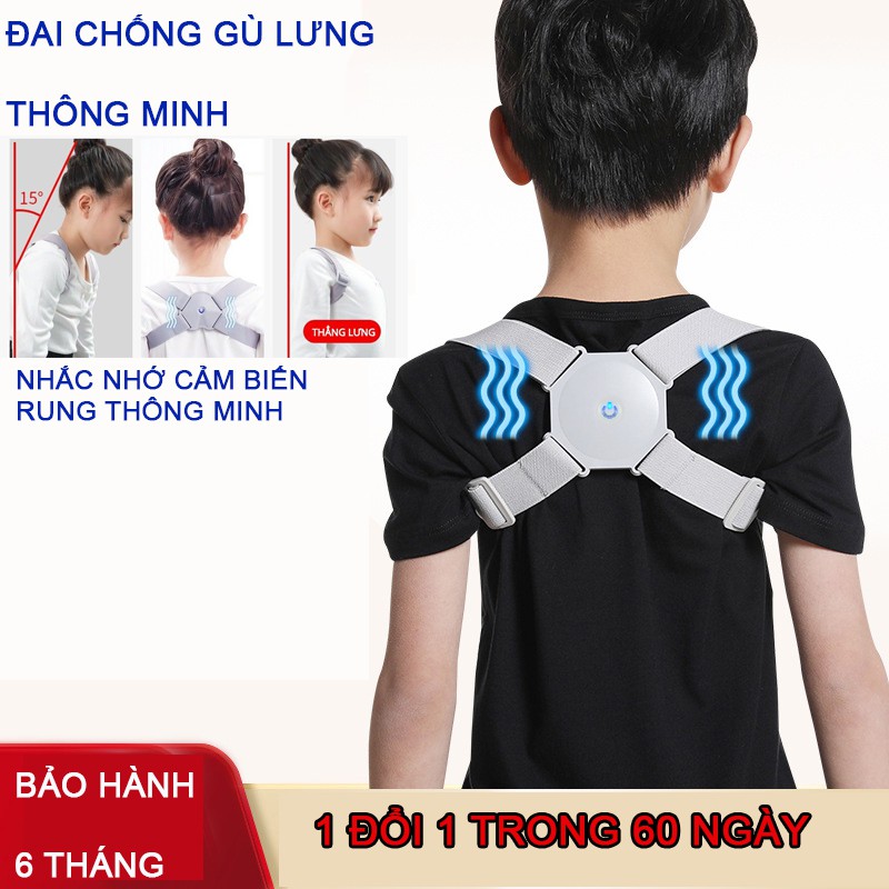 {LOẠI CHUẨN} Đai chống gù lưng cho trẻ em điện tử thông minh cảm biến nghiêng 25 độ cảnh báo sai tư thế