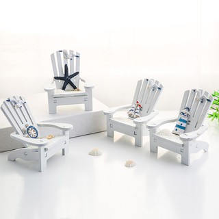 Set mô hình 4 ghế bãi biển gỗ trang trí size 9.7cm  - Decor đồ trang trí theo phong cách biển Địa Trung Hải