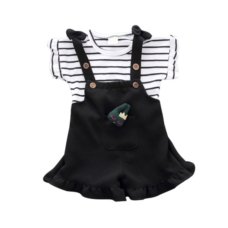 Set áo thun tay ngắn &amp; quần short yếm cho bé gái