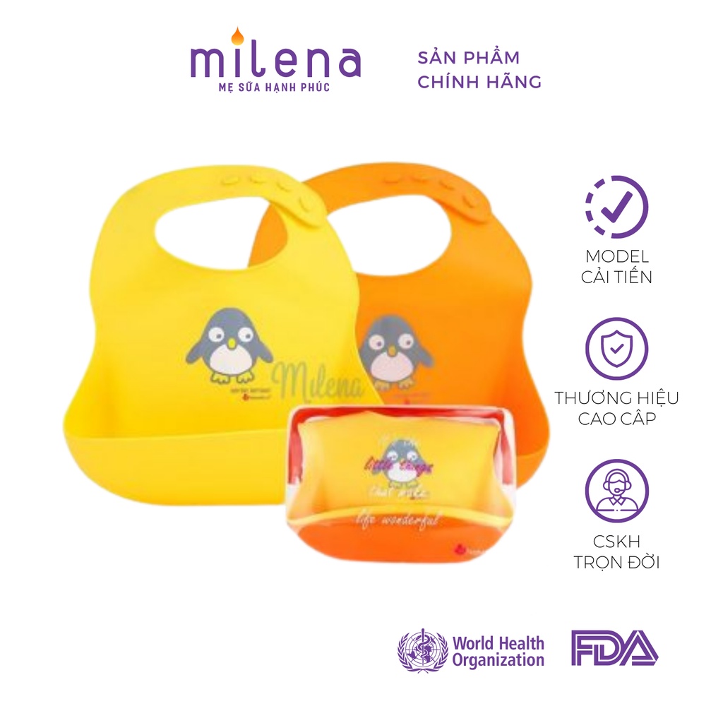 Yếm ăn dặm kích thích ngon miệng Naturebond silicon cao cấp FDA  Hoa Kỳ, an toàn có máng 2 màu tặng túi chống thấm
