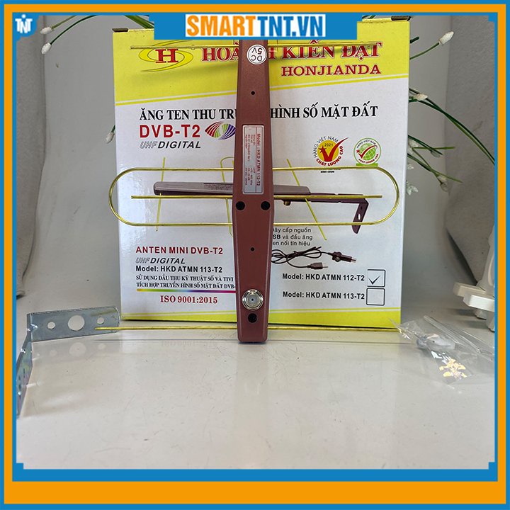 Anten mini khuếch đại DVB-T2 thu truyền hình số mặt đất Hoành Kiến Đạt kèm cuộn cáp và dây cáp nguồn, hàng đẹp Smarttnt.
