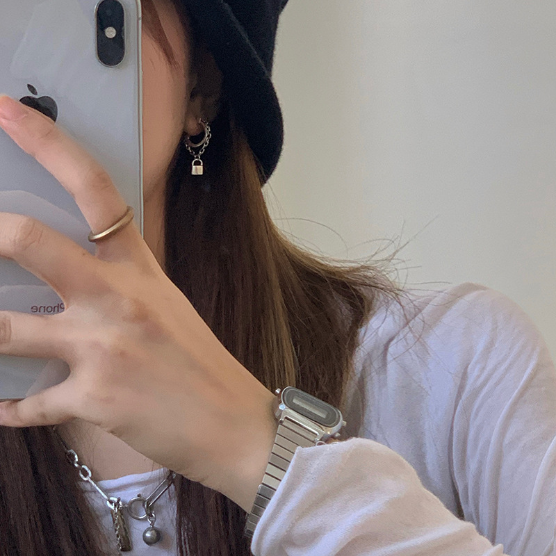 Khuyên tai hình ổ khóa phong cách Hàn Quốc thời trang cá nhân cao cấp 19751