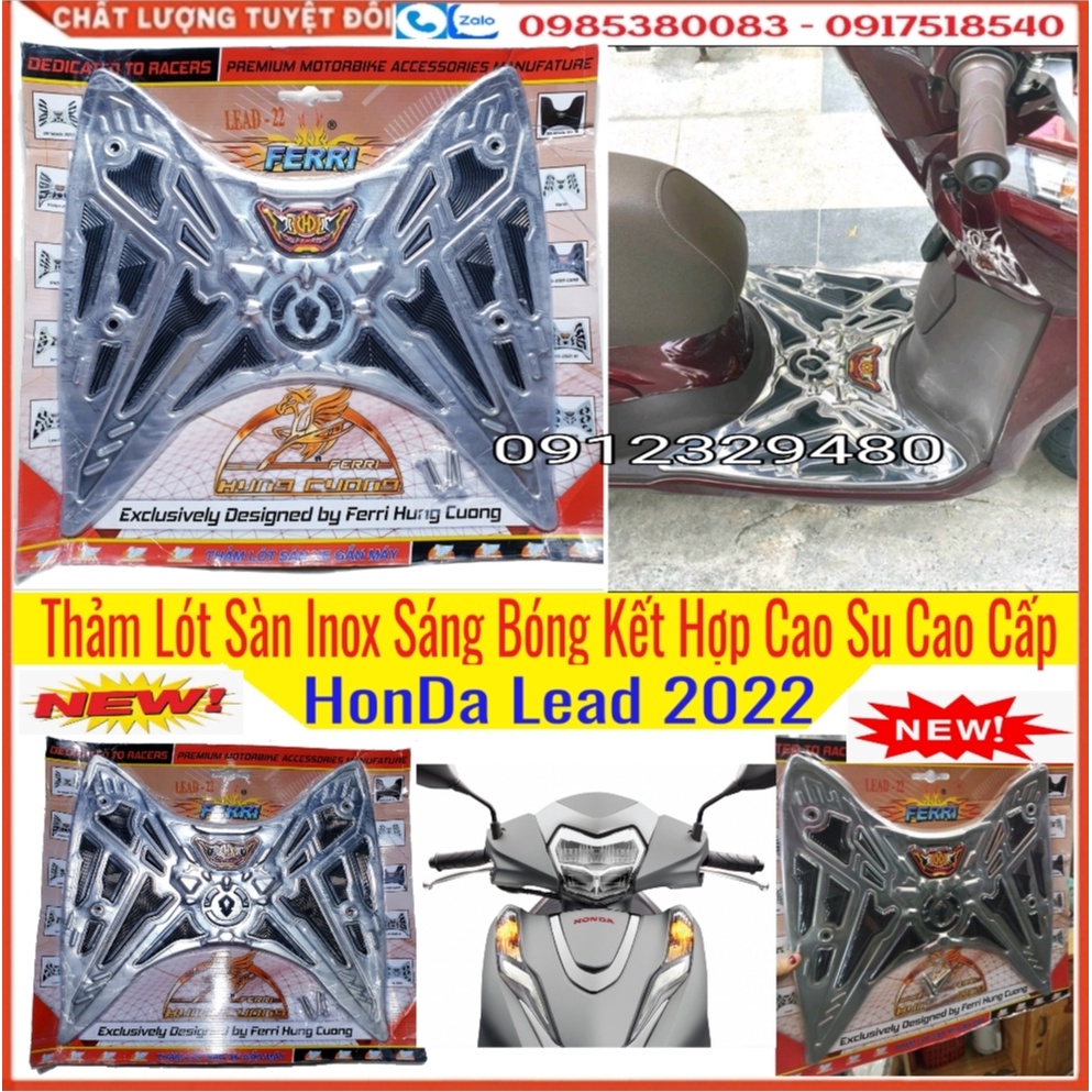 Thảm Lót Sàn (Thảm Để Chân) Inox 304 Sáng Bóng Kết Hợp Cao Su Cao Cấp Cho Honda Lead 2022 (Có Ốc Kèm Theo)