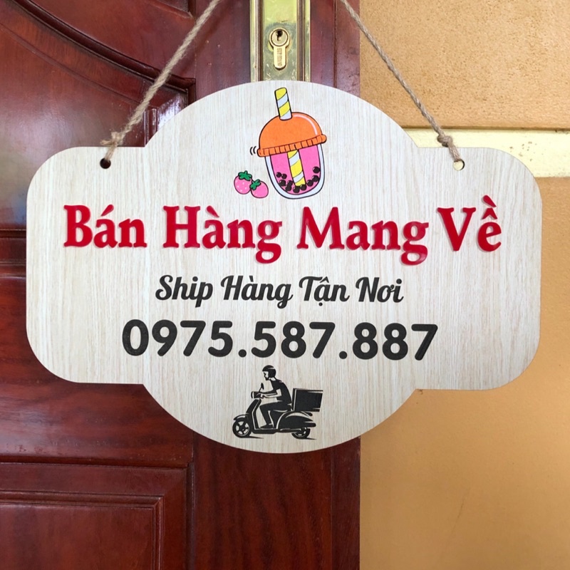 Bảng gỗ decor bán hàng mang về kích thước A3 có móc dây đi kèm treo cửa quán hoặc tại quầy