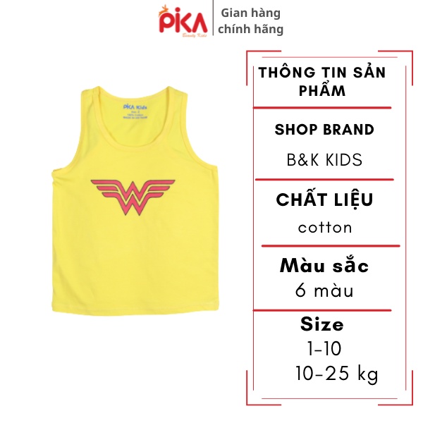 Áo thun ba lỗ cho bé trai  -Pika  kids - in W chất liệu cotton -Quần áo trẻ em từ 10-25kg