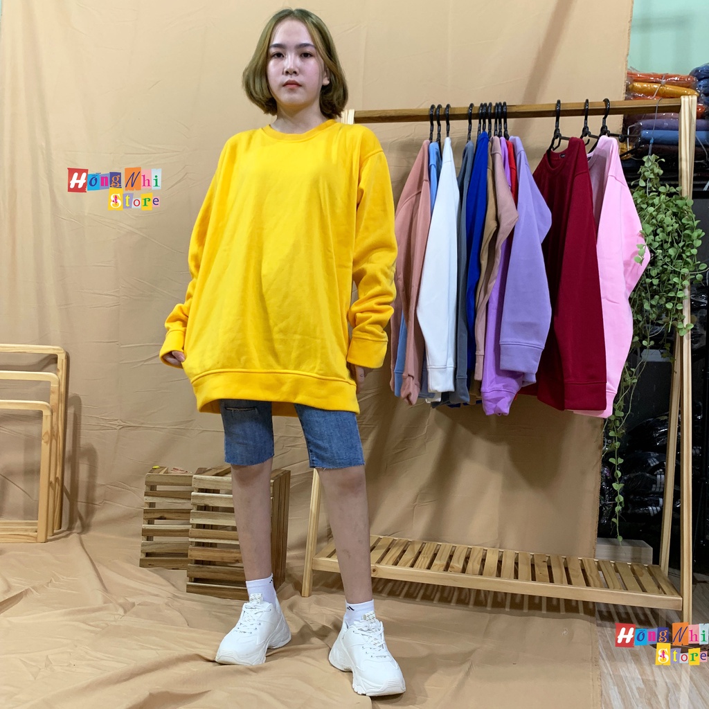 Áo Sweater Trơn Ulzzang Unisex Màu Vàng Chất Nỉ Bông Cao Cấp Dáng Rộng Nam Nữ - MM
