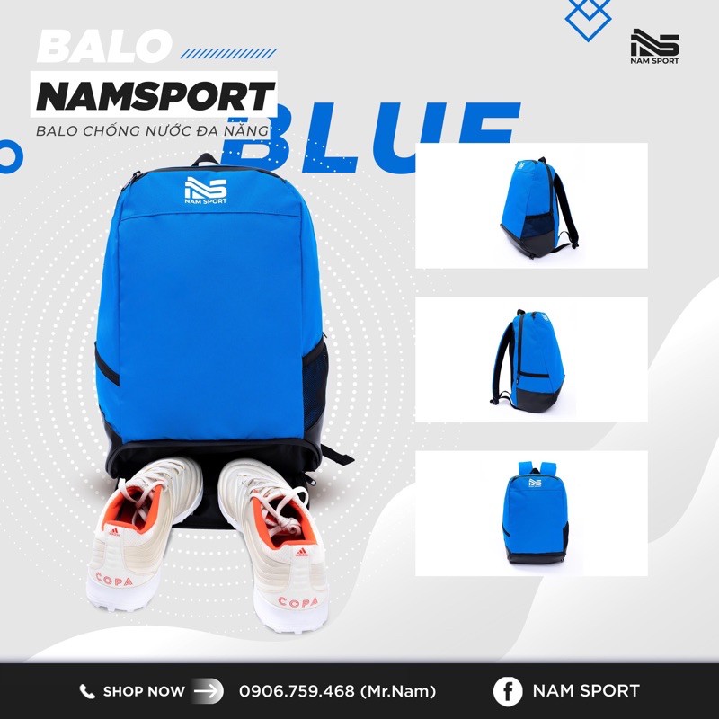 Balo bóng đá cao cấp Nam Sport Xanh - Có ngăn để giày, đồ dơ riêng - Chống nước