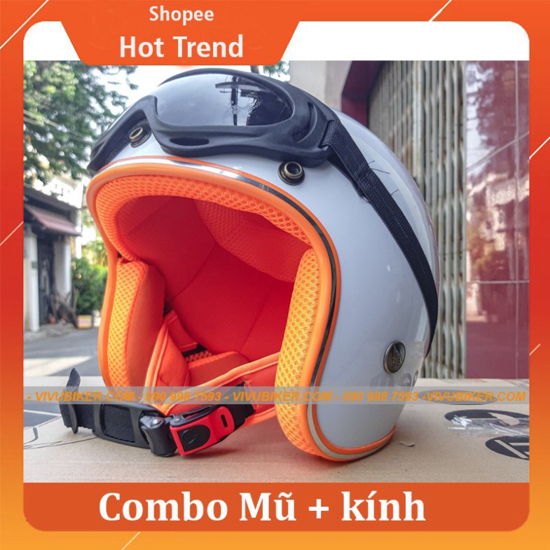 KHO SG-  Mũ nón bảo hiểm 3/4 Ntmax trắng lót nâu kèm kính UV cá tính - Mũ bảo hiểm 3/4 giá rẻ màu trắng lót nâu kèm kính