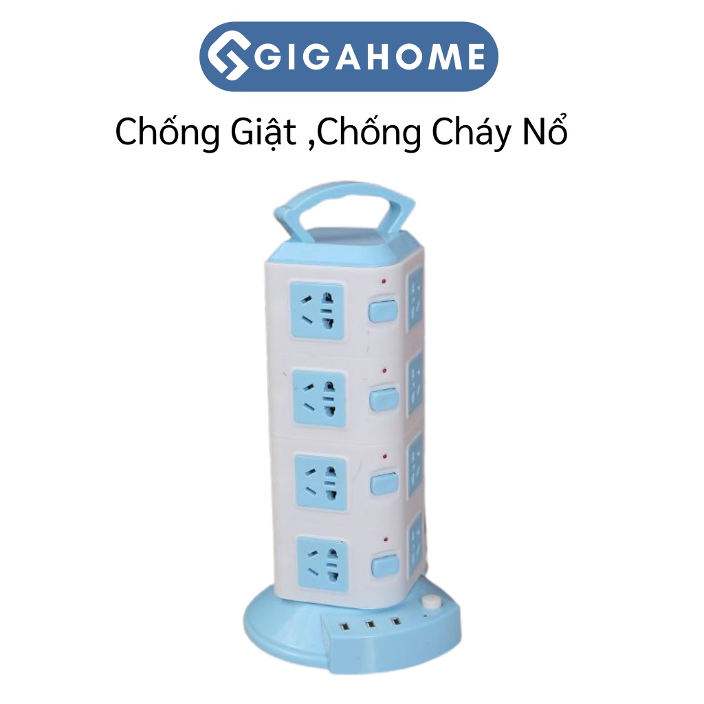 Ổ Cắm Điện 4 Tầng Đa Năng GIGAHOME Tích Hợp 3 Cổng USB, 16 Ổ Cắm, Chống Cháy Nổ 3508