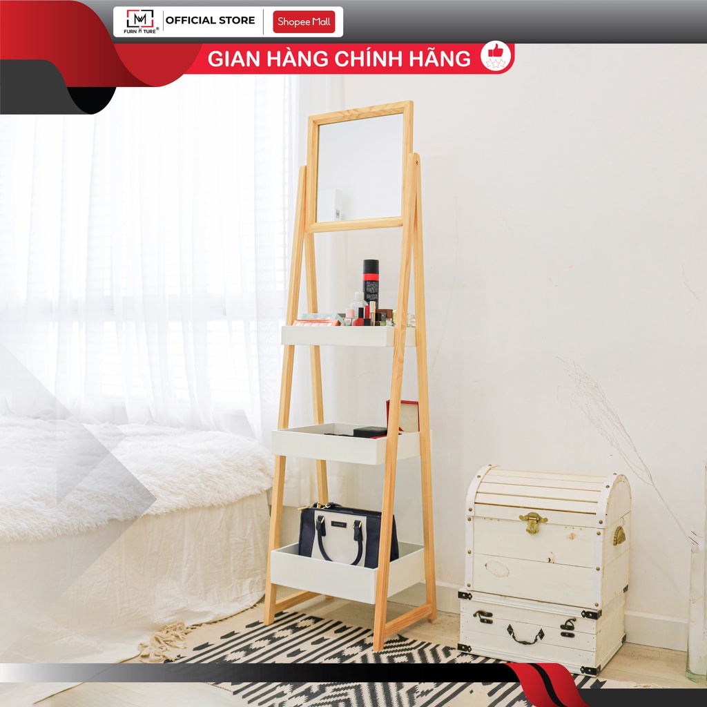 Gương soi trang điểm có khay kệ đa năng lắp ráp Hàn Quốc- Trắng/Xám - thương hiệu MW FURNITURE - Nội thất căn hộ