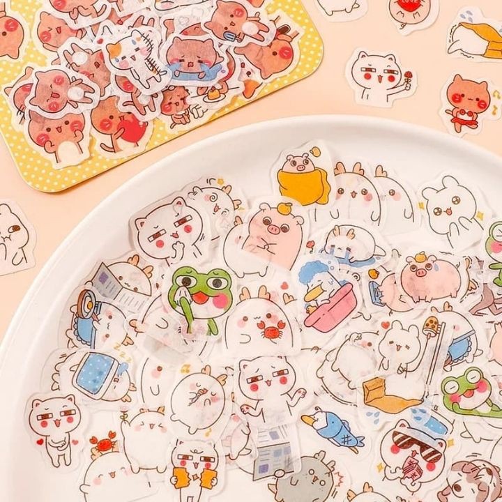 Bộ 50 Sticker Hình Thú Dán Giấy Tập Sổ Siêu Cute Dễ Thương