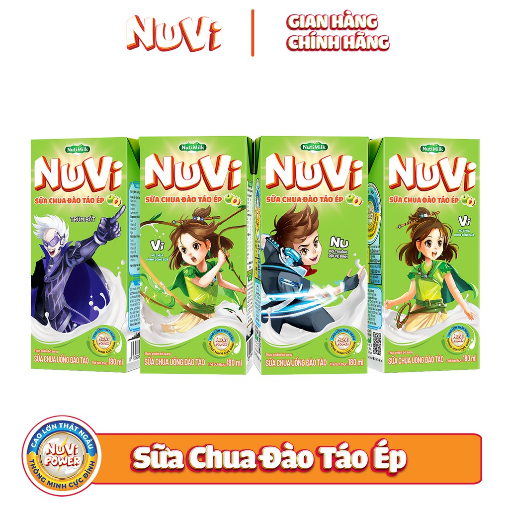 Thùng 48 hộp NuVi Sữa chua uống Đào táo hộp 180ml/hộp