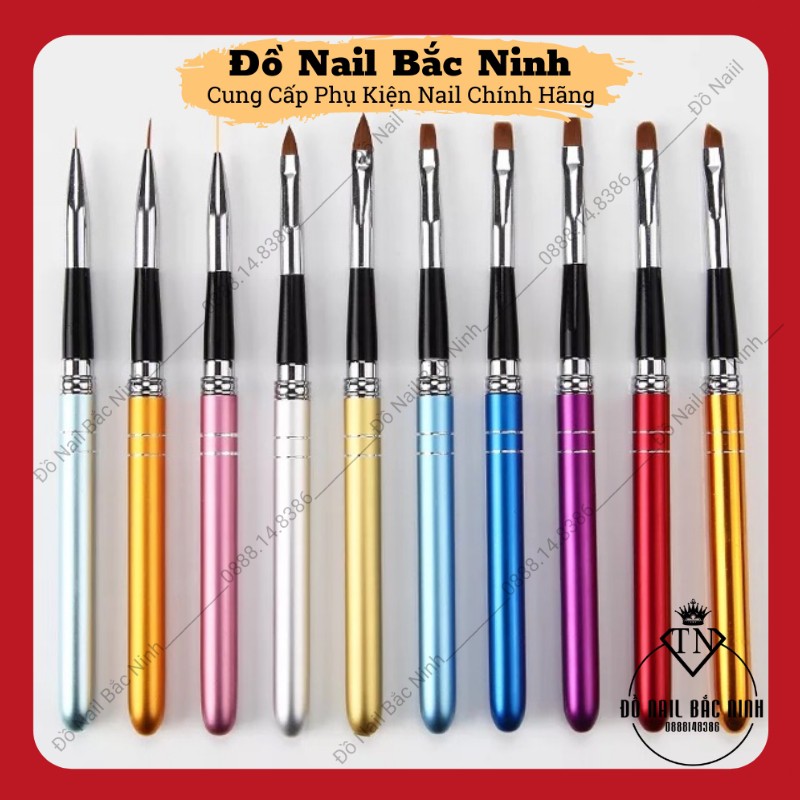 Bộ Cọ Vẽ Nail 10 Cây Cán Nhôm Cao Cấp Đầy Đủ Cọ Hoa Cúc, Cọ Nét, Cọ Bản , Cọ Màu Nước