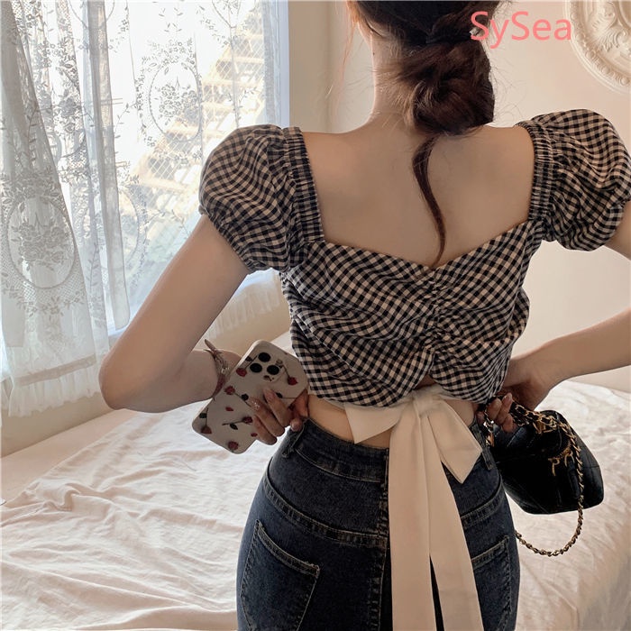 Cô Gái Mùa Hè Phong Cách Hàn Quốc Cổ Áo Vuông Không Đều