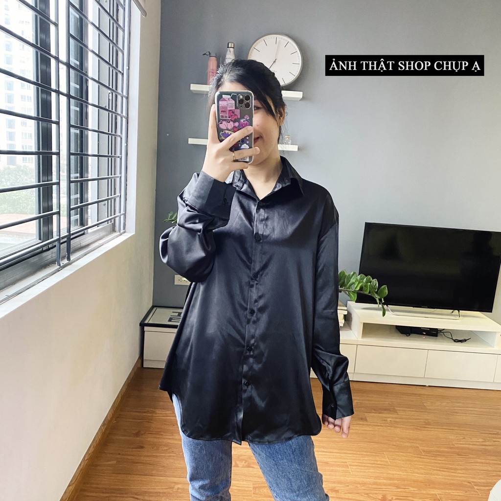 Áo Sơ Mi Lụa ☑️ 𝑩𝑰𝑮𝑺𝑰𝒁𝑬 ☑️ Đen Trơn Vừa Mát Vừa Sang Lại Còn Che Khuyết Điểm | BigBuy360 - bigbuy360.vn