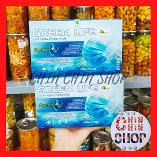 Khẩu trang y tế 4 lớp kháng khuẩn GREEN LIFE, 1 hộp 50 cái khẩu trang, chống giọt bắn, dày dặn, phòng dịch, chống bụi.