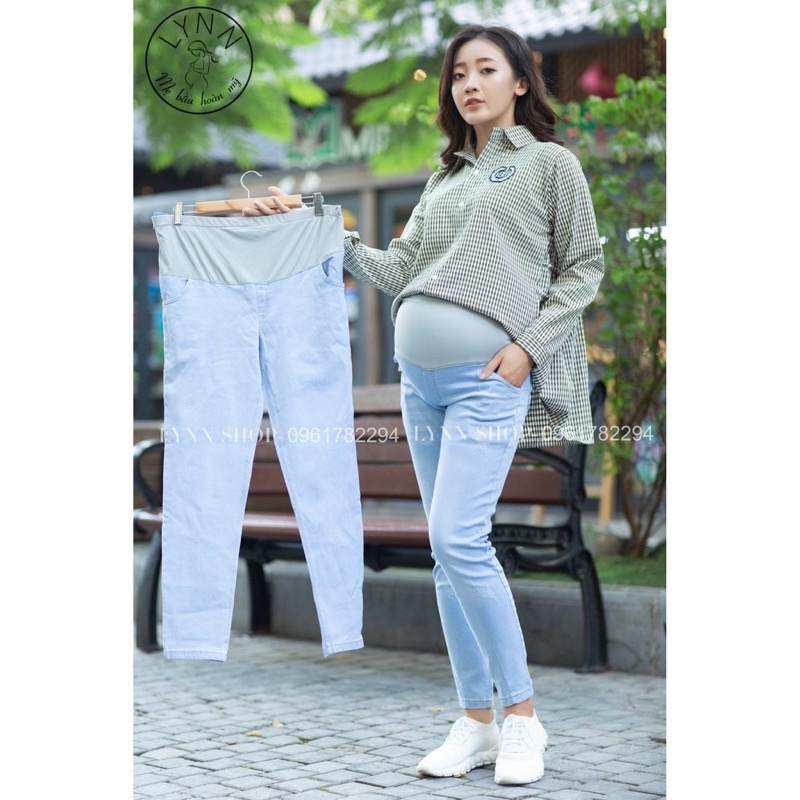 [Giá xưởng] Quần jean bầu cao cấp, ☘️có đáp bụng và chun chỉnh từng thai kỳ☘️Size (S-3Xl)