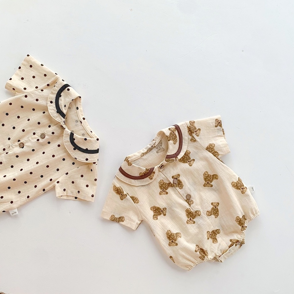 Bộ Áo Liền Quần Tay Ngắn Họa Tiết Chấm Bi Xinh Xắn Cho Bé Sơ Sinh 0-2 Tuổi