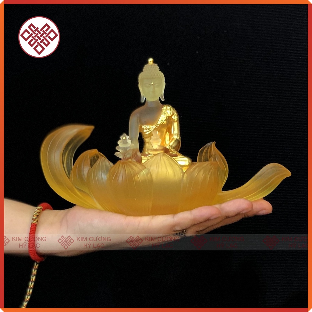 Tượng Dược Sư Mật Tông [Kim Cương Hỷ Lạc] Lưu Ly 12Cm Màu Vàng