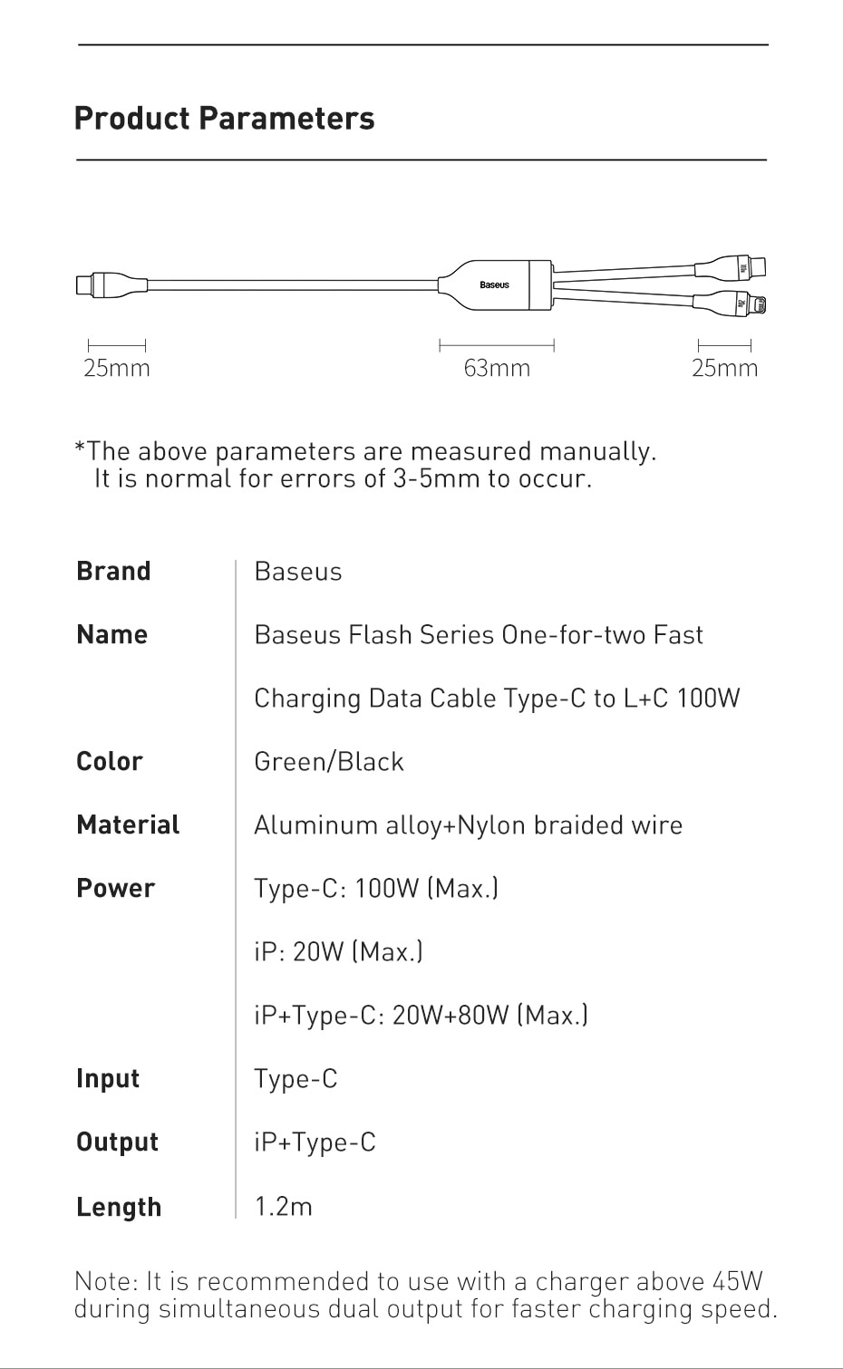 Cáp sạc nhanh Baseus 2 trong 1 PD 100W USB Type C cho iPhone 12 Pro 5A và Xiaomi Samsung