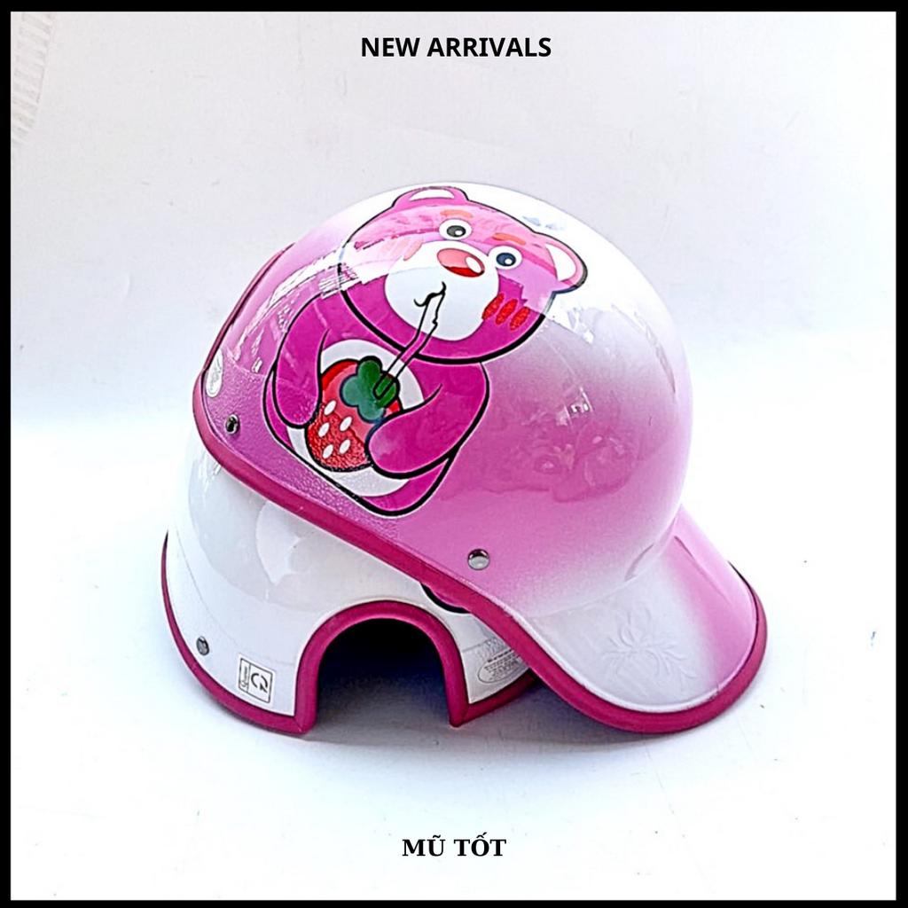 Mũ bảo hiểm thời trang hình gấu hồng dâu lotso 2 lớp cao cấp nhiều màu, hàng Trí Liễu dày dặn chắc chắn có lỗ cột tóc