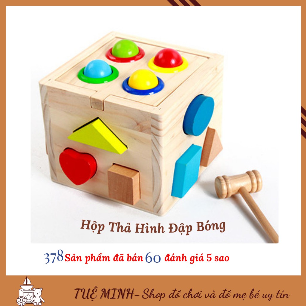 [Mã LIFETOYS1 giảm 30K đơn 99K] Hộp Thả Hình Đập Bóng Bằng Gỗ Giúp Bé Học Hình Khối Màu Sắc