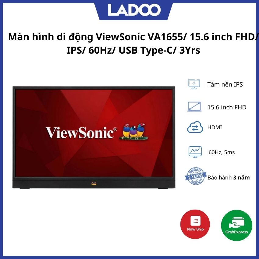 Màn hình di động ViewSonic VA1655 / 15.6 inch FHD/ IPS/ 60Hz/ USB TypeC/ 3Yrs