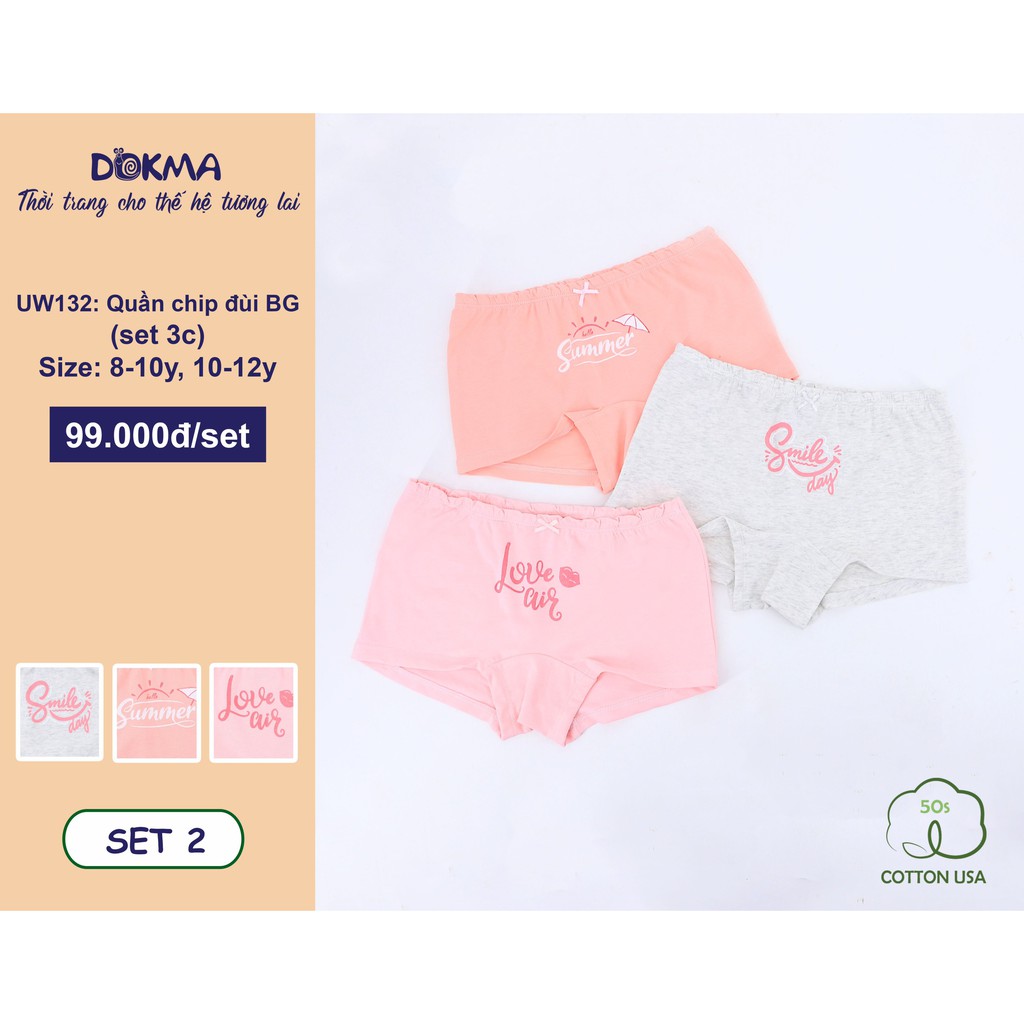 Dokma - Quần chip đùi set 3c bé gái 2-12y UW132