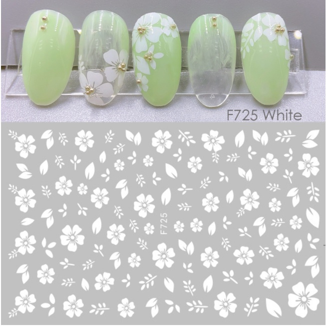 sticker hoa trắng trang trí nail