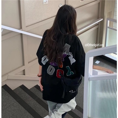 Áo Thun Tay Ngắn Cổ Tròn Dáng Rộng Thêu Họa Tiết Thời Trang Cho Nữ