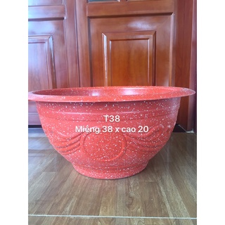Chậu nhựa trồng cây 5 cái T38 vân đá đỏ dày dặn