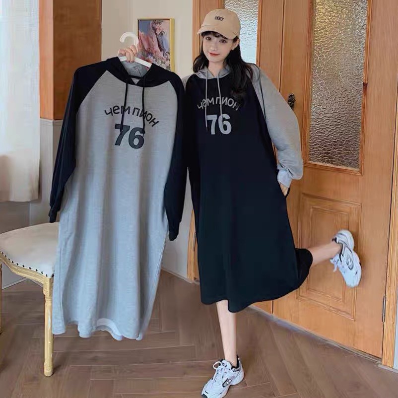 váy nỉ bông mũ liền,đầm hoodie dáng dài from,váy hoodie dài tay dễ mặc rộng cực chất-Minxy shop