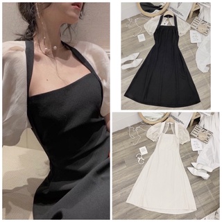 Váy đầm thiết kế tay voan phồng dáng xoè 2 màu hàng quảng châu - jangmina shop