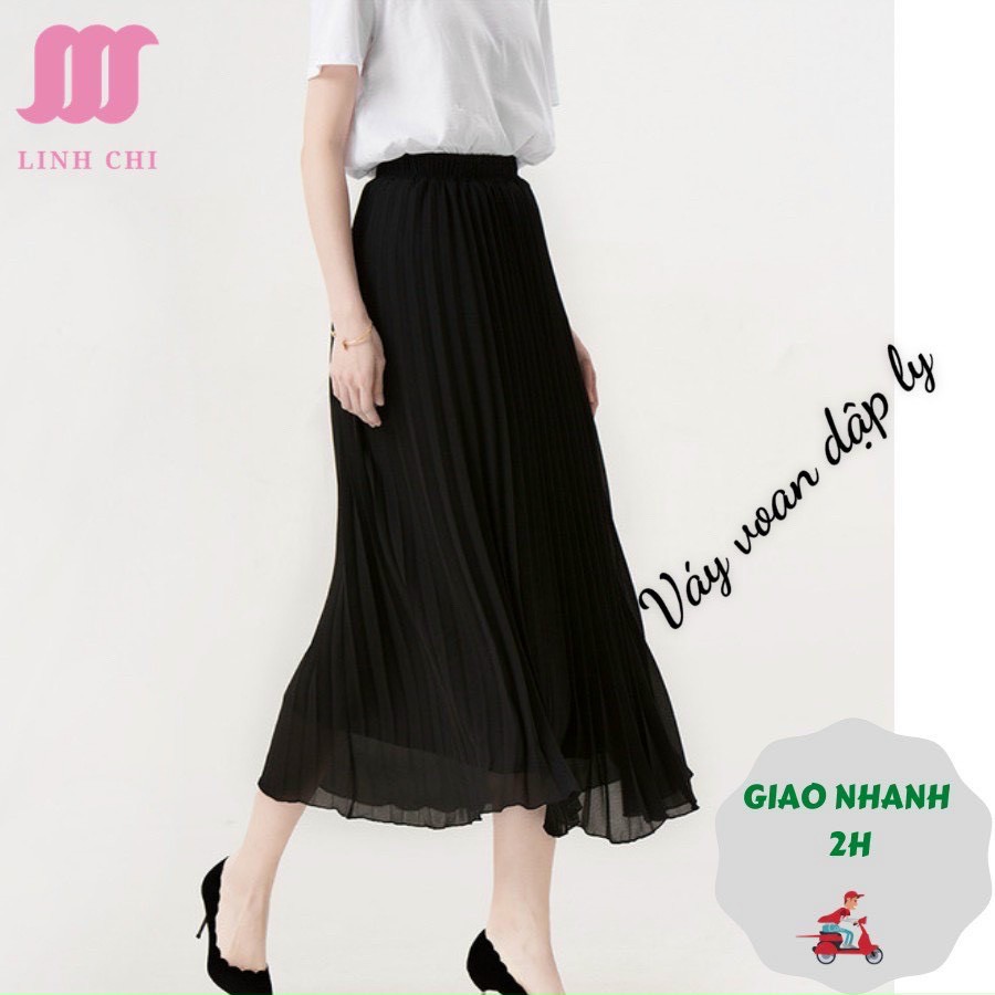 [SALE 50%] Chân váy xếp ly dáng dài chất liệu voan dài qua gối kiểu dáng midi