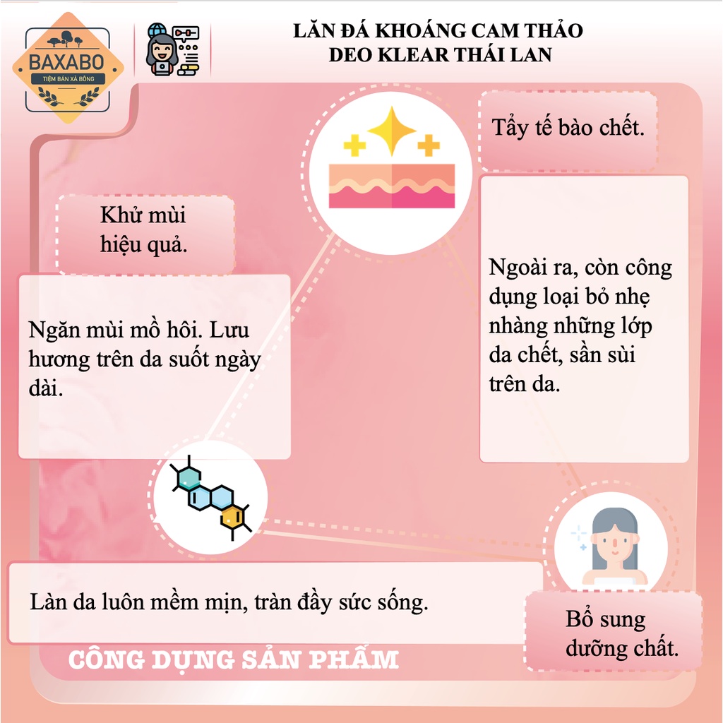LĂN ĐÁ KHOÁNG CAM THẢO DEO KLEAR MINERAL DEODORANT STICK NỘI ĐỊA THÁI LAN - HÀNG CHÍNH HÃNG