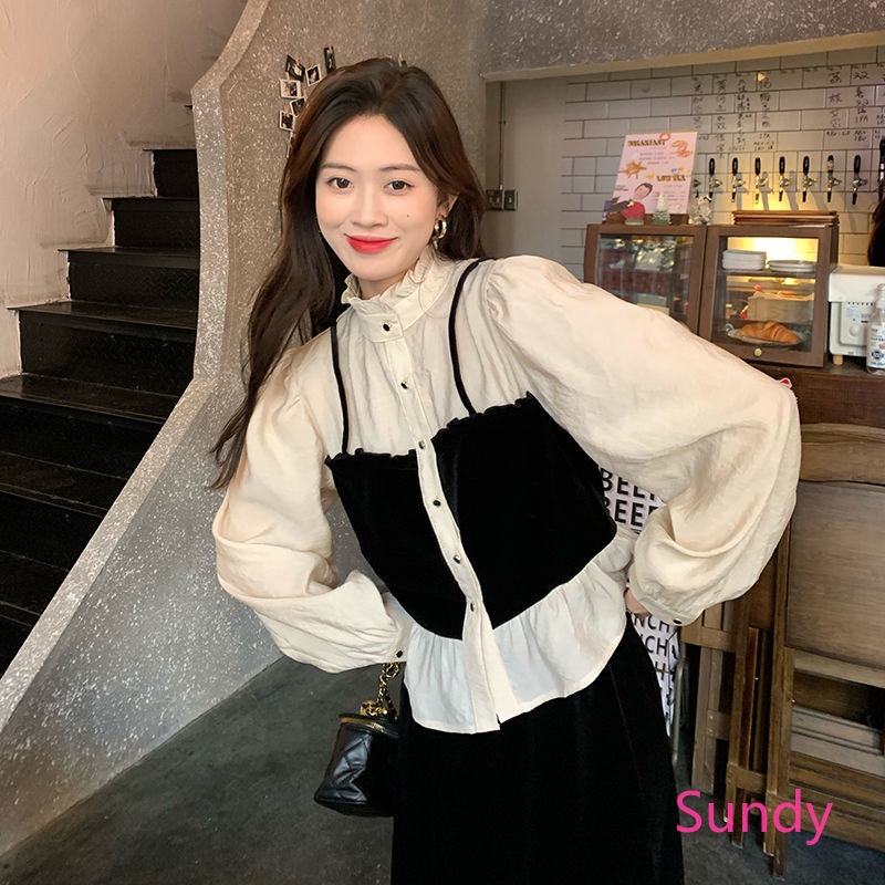 Áo Sơ Mi Tay Phồng Dáng Rộng Màu Sắc Ngọt Ngào Phong Cách Vintage Dành Cho Nữ