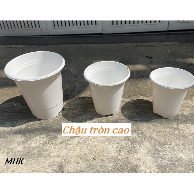 [MỚI] Chậu tròn cao size Đại (30x31x18) , nhựa cứng màu trắng !