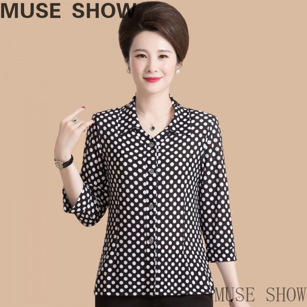 Áo Sơ Mi Tay Dài Dáng Rộng In Họa Tiết Thời Trang Cho Phụ Nữ Trung Niên ORU6