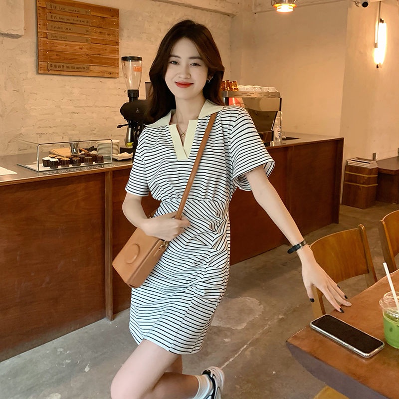 Đầm PERTY ôm eo họa tiết kẻ sọc phong cách Hàn Quốc thời trang mùa hè cho nữ